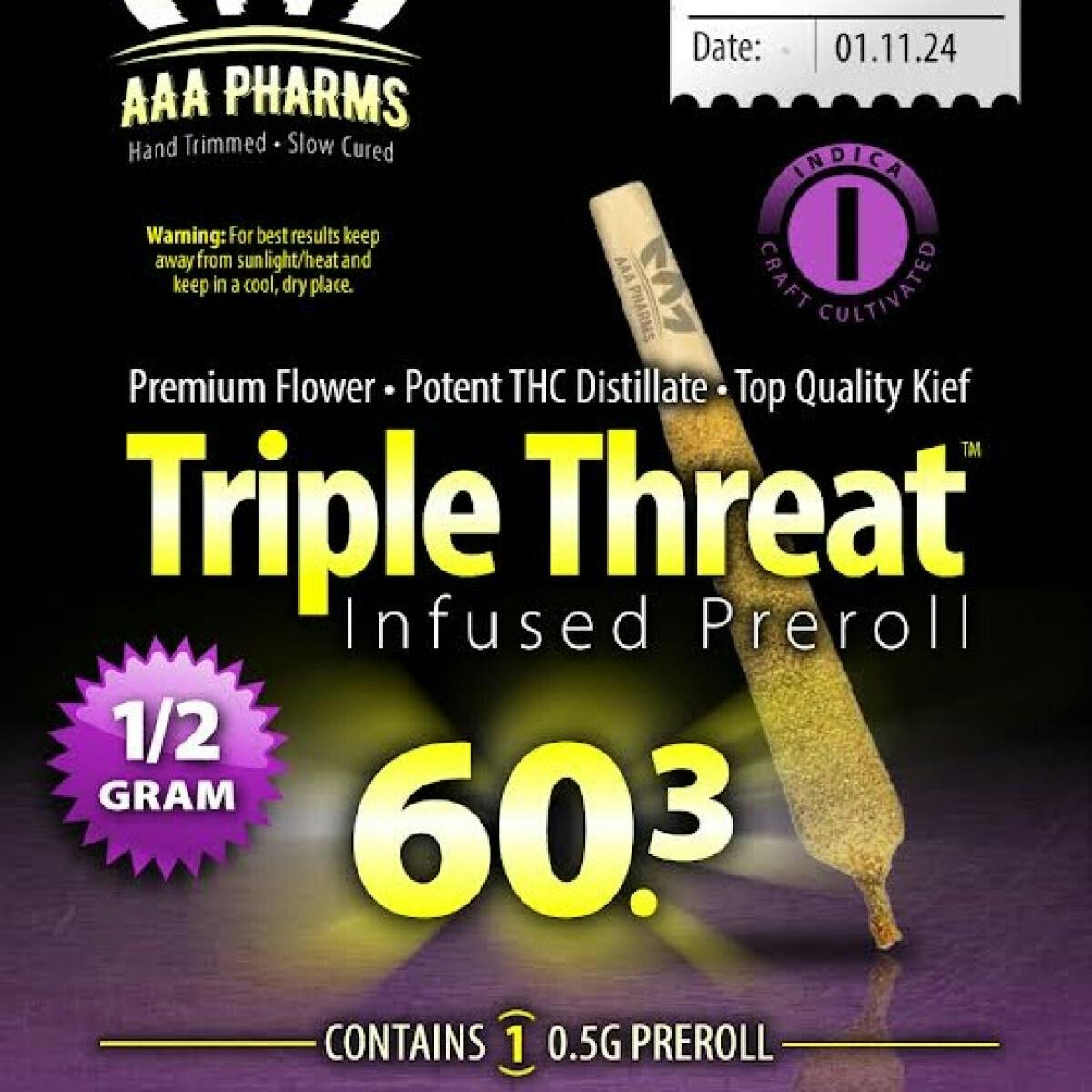 .95G PreRoll triple Threat Indica - AAA Pharms