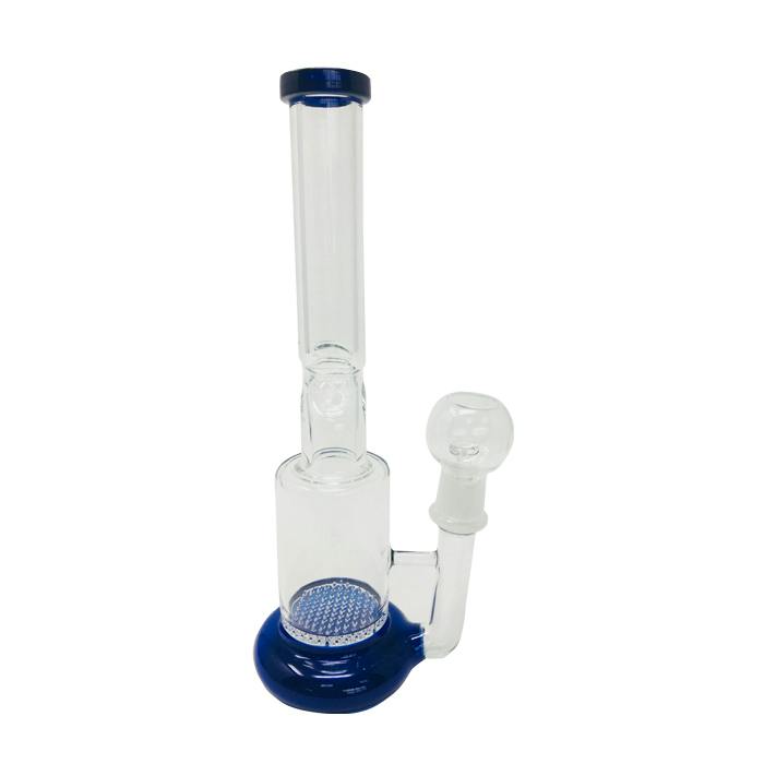 ZH-10BLU Straight Blue Honey Comb Glass Bong