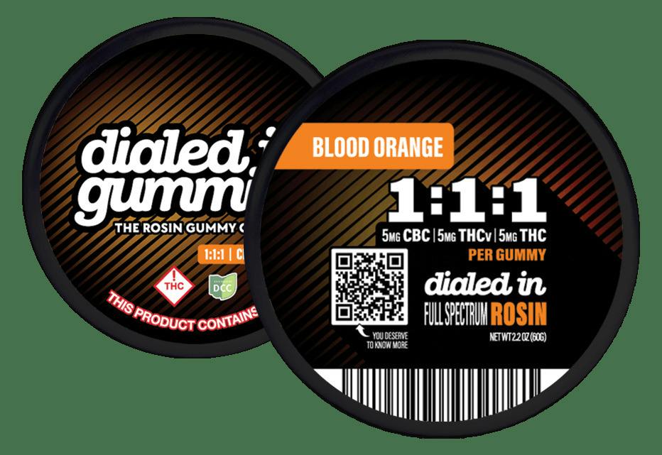 Dialed In - Blood Orange 1:1:1 THC/THCV/CBC - Live Rosin - 100mg - 10pk - Gummies