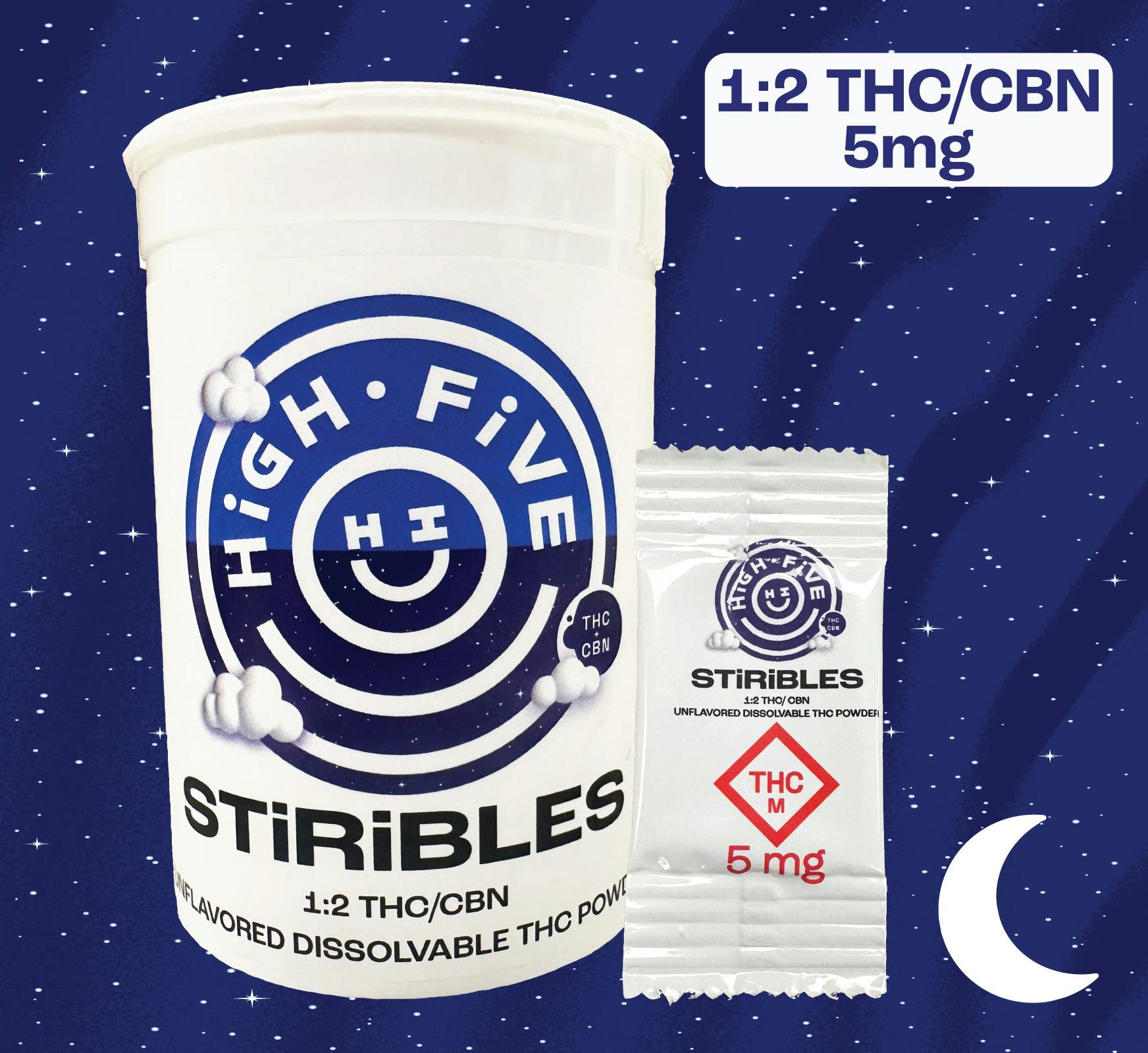 High Five - STiRiBLES 1:2 THC/CBN - 100mg - 20pk - Dissolvable THC Powder