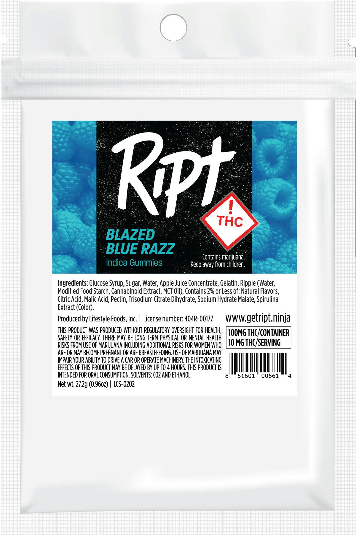 RIPT Blazed Blue Raz Gummies 100mg (I)