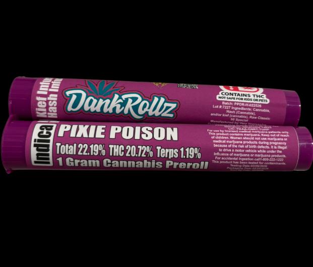 Dank Rollz | Pixie Poison | Inidca | 1g Infused Pre-roll at Affordable Medical Cannabis Dispensary-Claremore