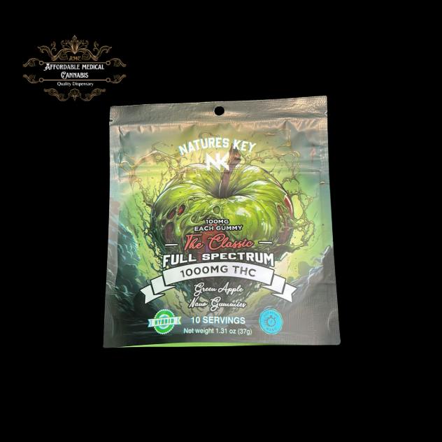 Natures Key | Green Apple | Hybrid | 1000mg Nano THC Gummies