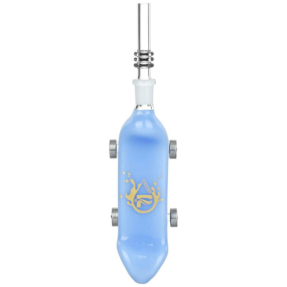 Pulsar Rolling Skateboard Dab Straw & Dish / Quartz Tip / 7.75" / Blue
