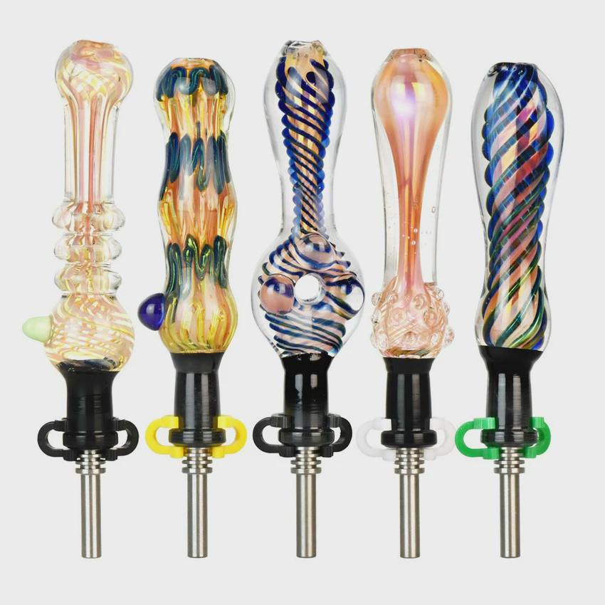High End Fumed Glass Dab Straw | 5" to 6" | 10mm F | Assorted Styles