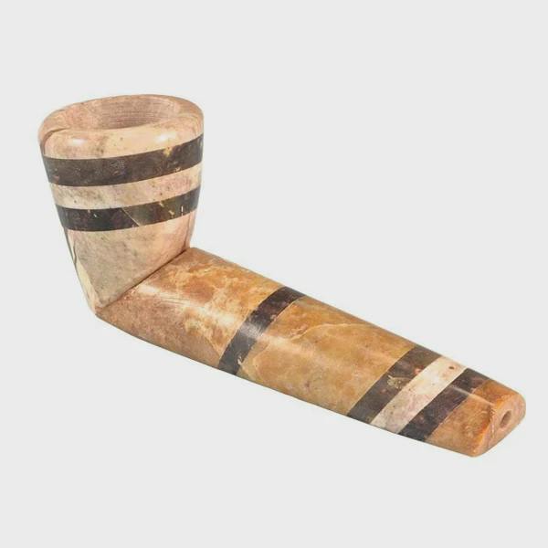 Tri-Tone Striped Cone Marbled Stone Hand Pipe 3.5"