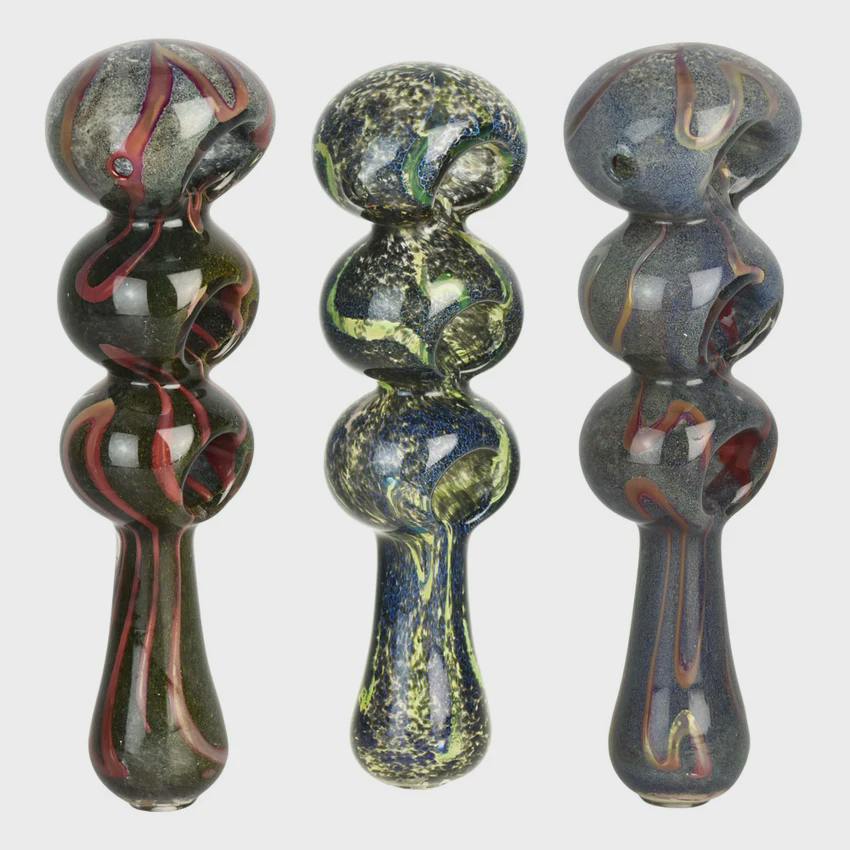 Fermion Skin Triple Bowl Glass Spoon Pipe | 6.5" | Colors Vary