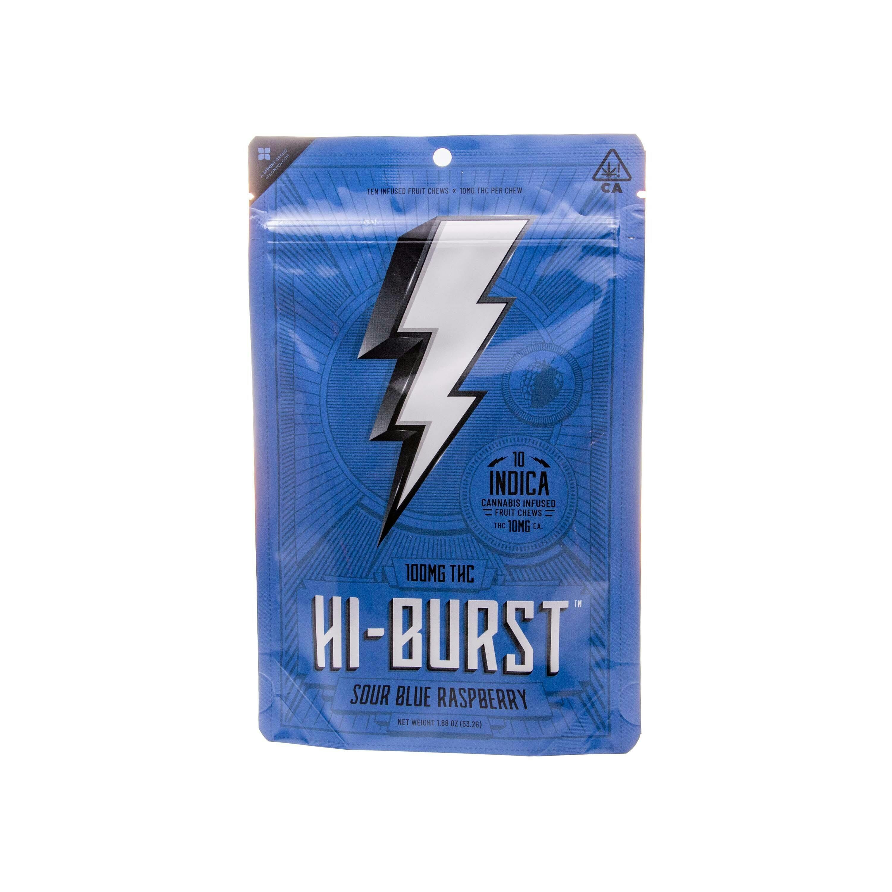 Hi-Burst — Indica Sour Blue Raspberry Fruit Chews (100mg THC)