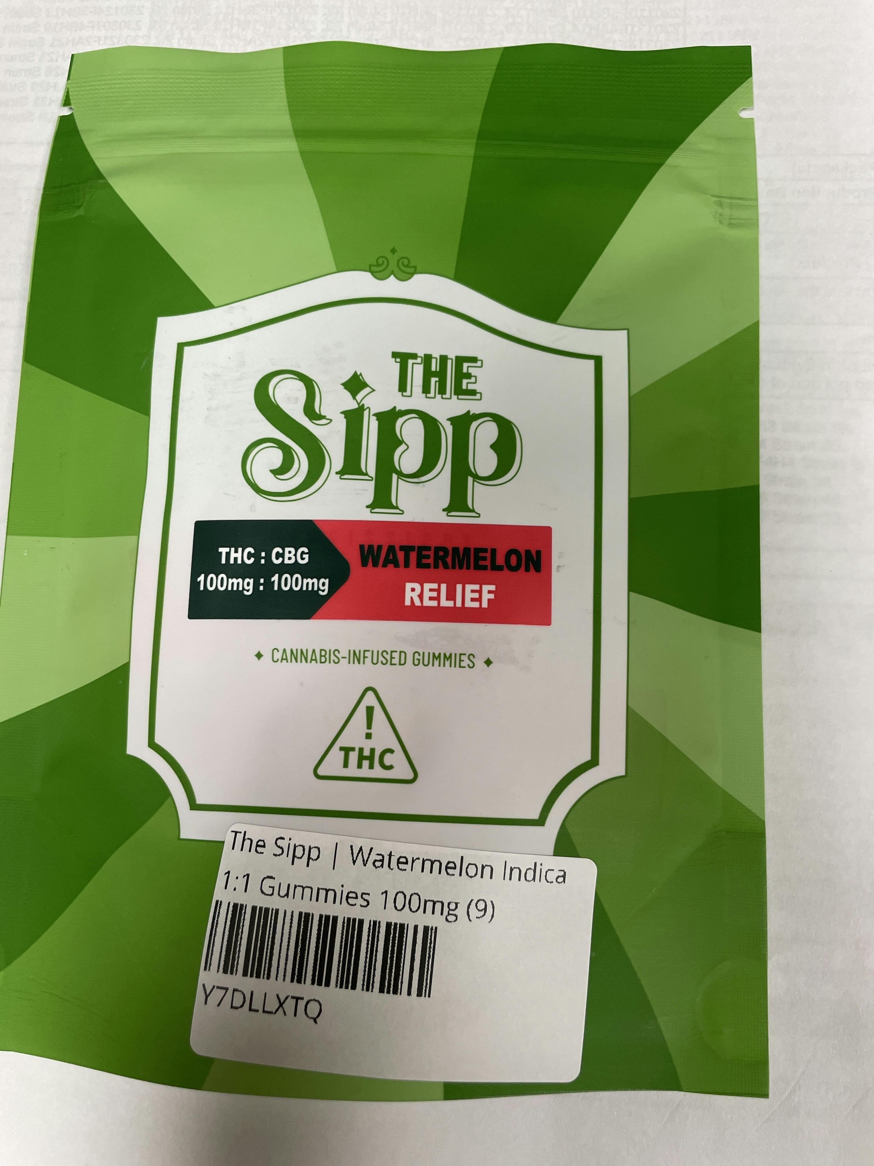 The Sipp | Watermelon (relief) 1:1 Gummies 100mg at Bee's Buds Dispensary Wiggins