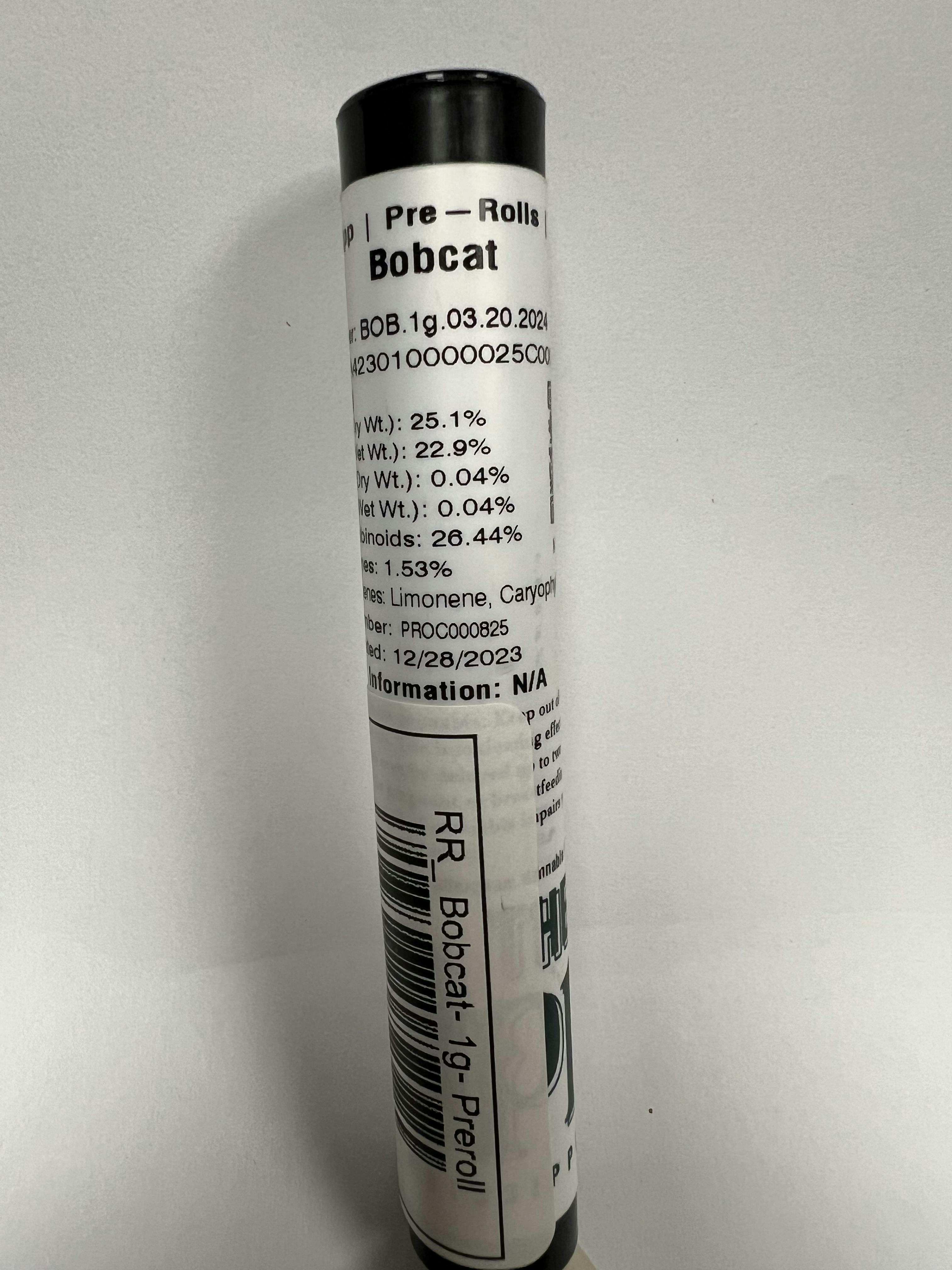 RR_ Bobcat- 1g- Preroll (Sativa) at Bee's Buds Dispensary Wiggins
