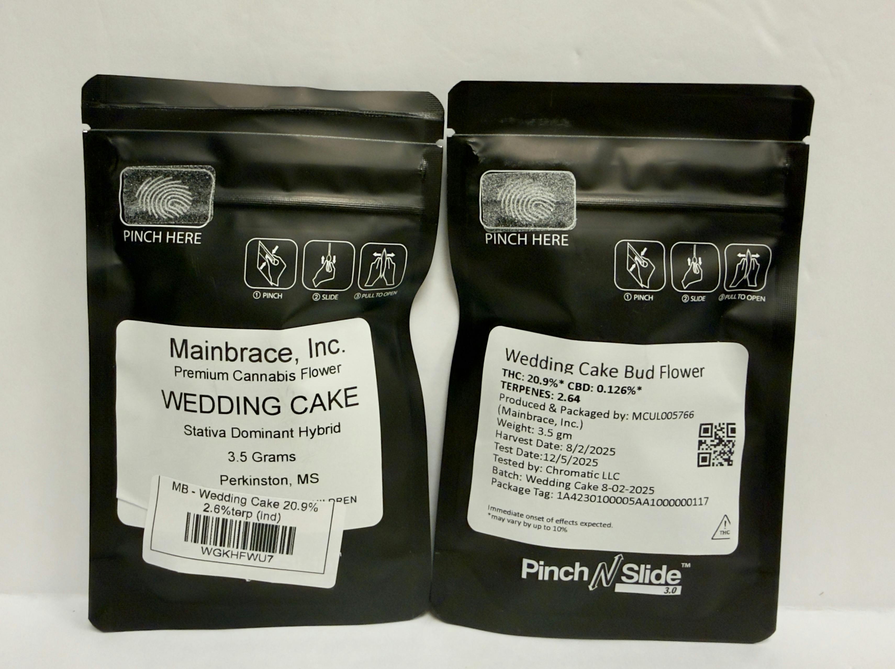 MB - Wedding Cake 20.9% -2.6% terp (hyb) at Bee's Buds Dispensary Wiggins