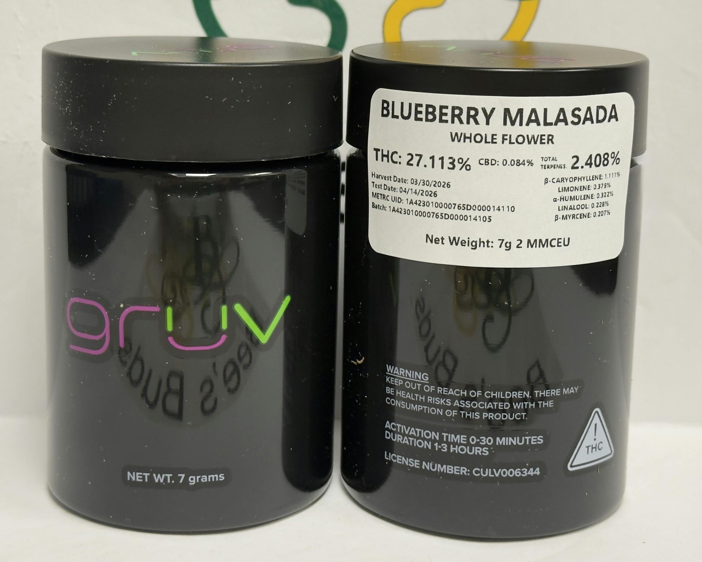 Gruv- Blueberry Malasada 7g- 27% -2.4% terp (ind/hyb)