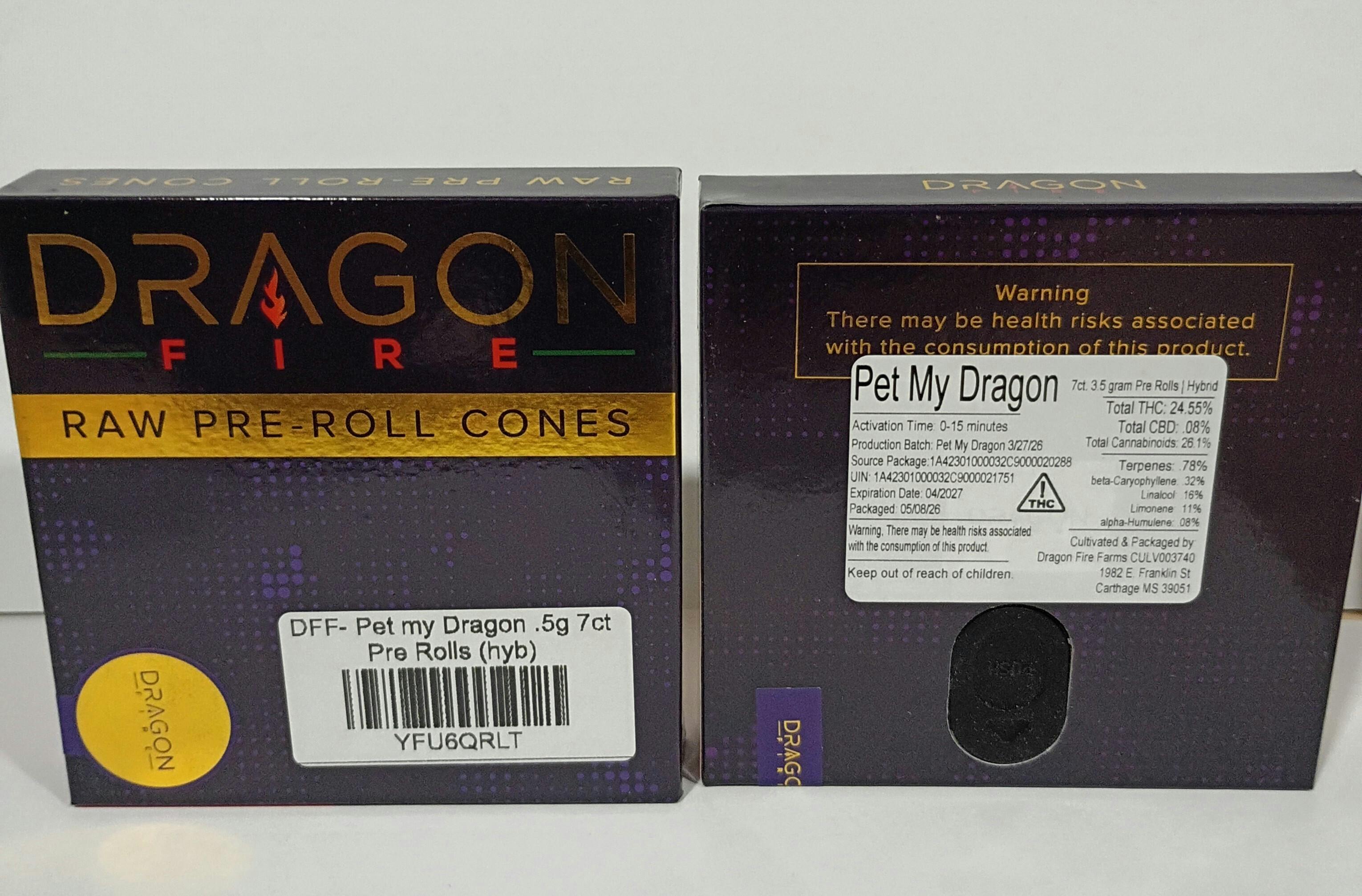 DFF- Pet My Dragon .5g 7ct Pre Rolls (hyb)