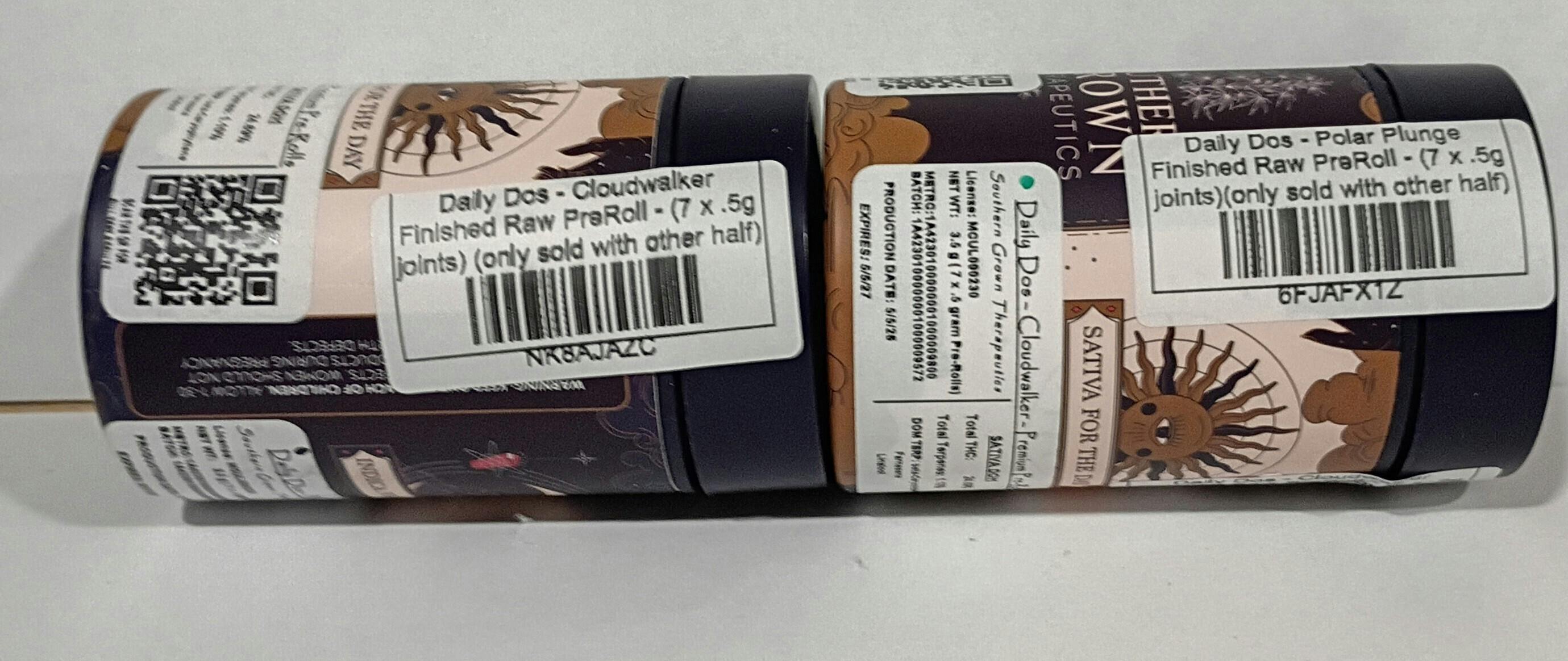 Daily Dos - Polar Plunge Finished Raw PreRoll - (7 x .5g joints)(only sold with other half)