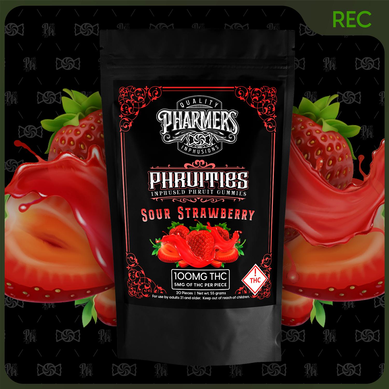 100mg Gummies | Pharmers Phruities | Sour Strawberry