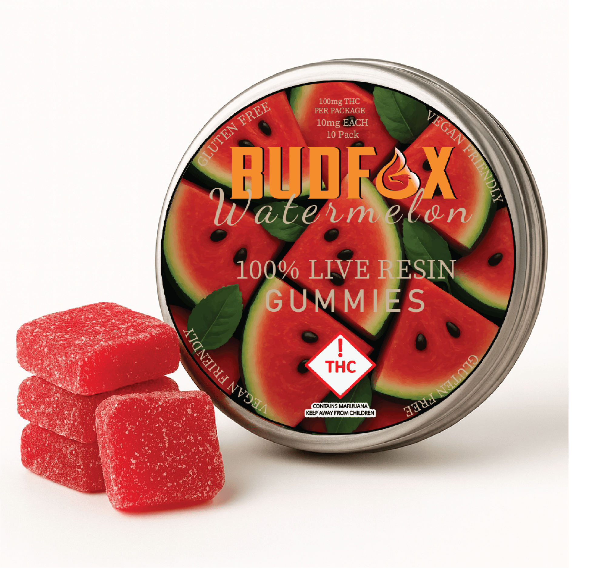 Bud Fox 100mg Live Resin Gummies - Watermelon