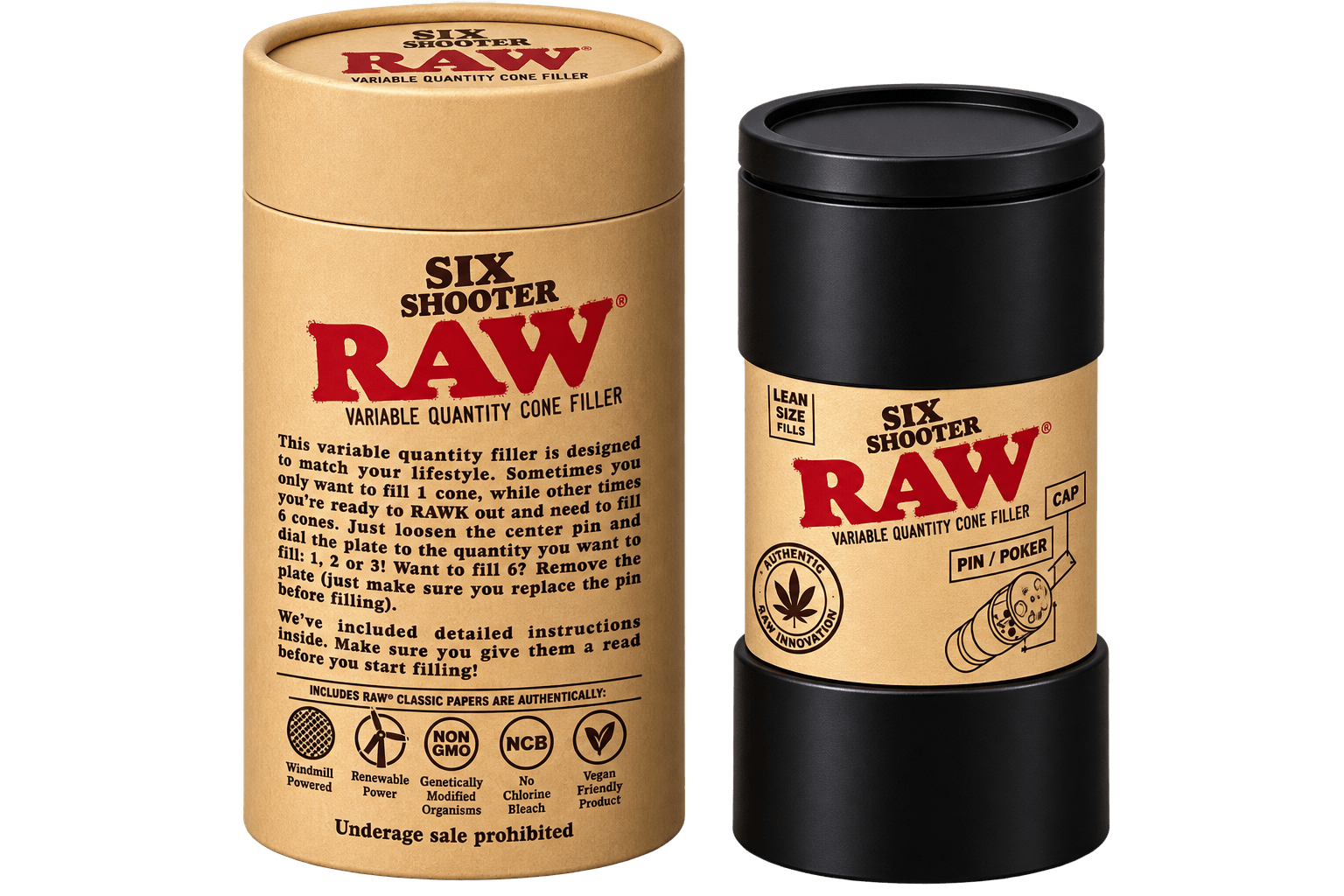 RAW Six Shooter | Lean Size | Filling/Loading Device for Cones Rolling Papers