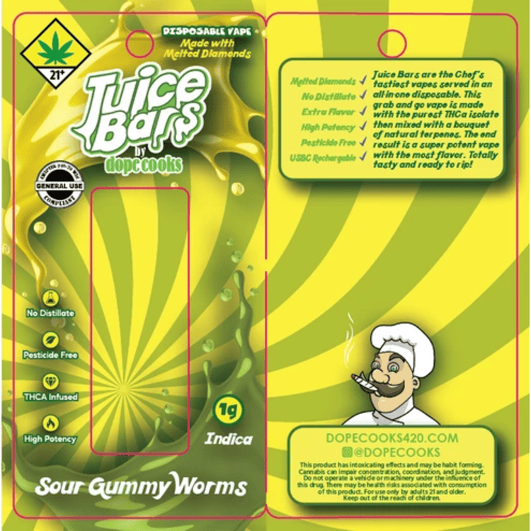 DS Sour Gummy Worms 1g Juice Bars