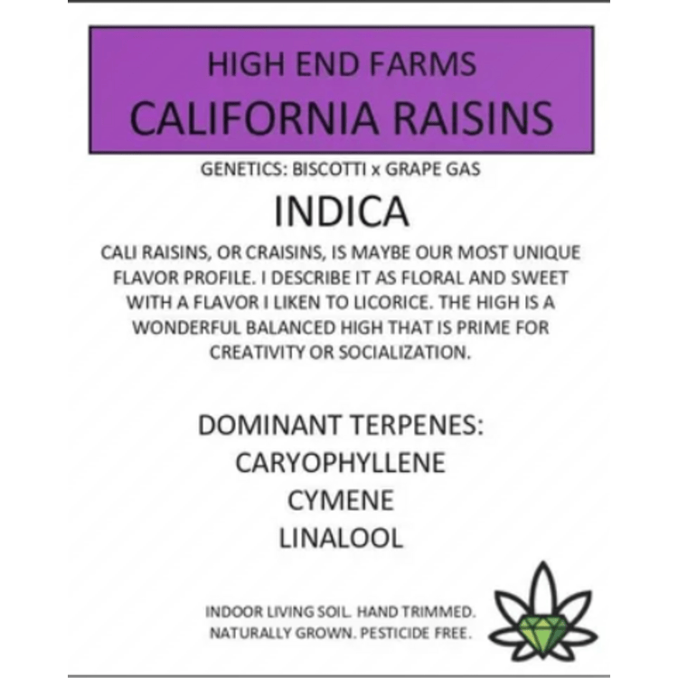 IJ 2pk Hash California Raisins 1g High End Farms