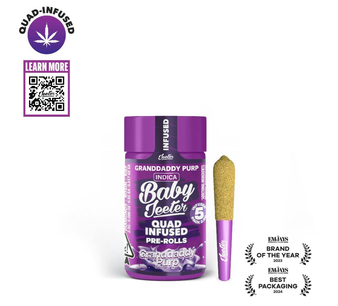 Baby Jeeter Granddaddy Purple (I) Rosin Infused Preroll 5pk 2.5g