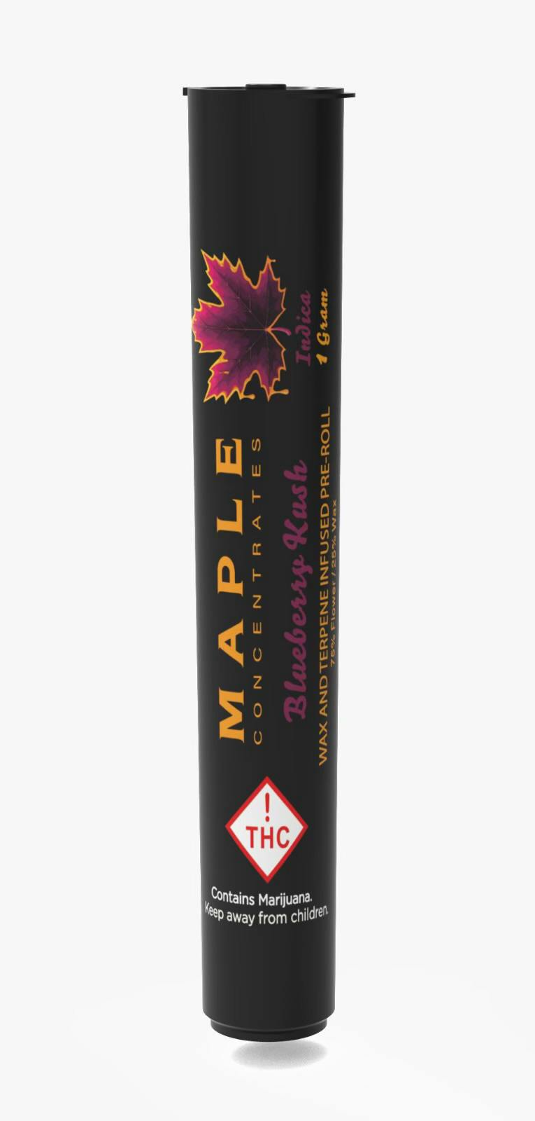 Blueberry Kush (I) - 1g Wax Infused Pre-Roll - Maple
