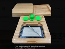 7"x7.5" Bamboo Rolling Tray Box Set | Dab Mat, 3 Wax Containers, Dab Tool | Magnetic Seal