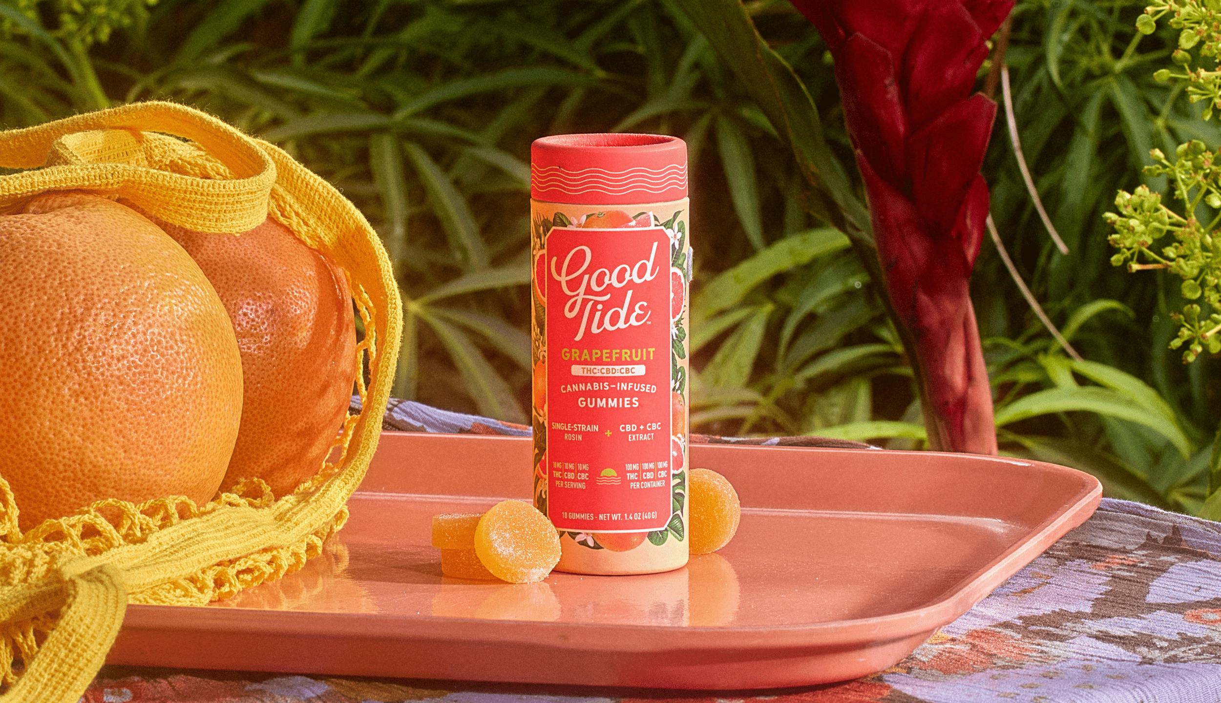 Good Tide - Grapefruit Hash Rosin Infused CBD: 100mg CBC: 200mg THC: 200mg Gummies