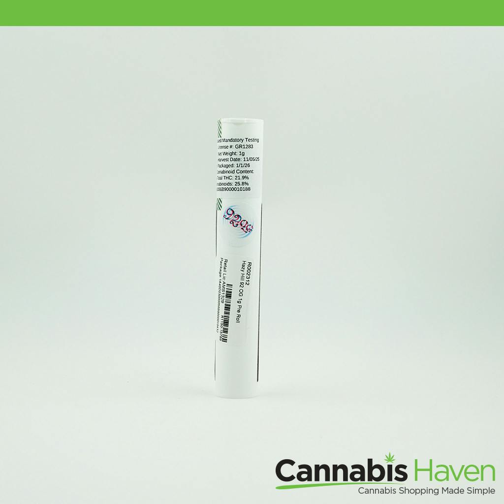 Hazy Hill 92 OG 1g Pre Roll