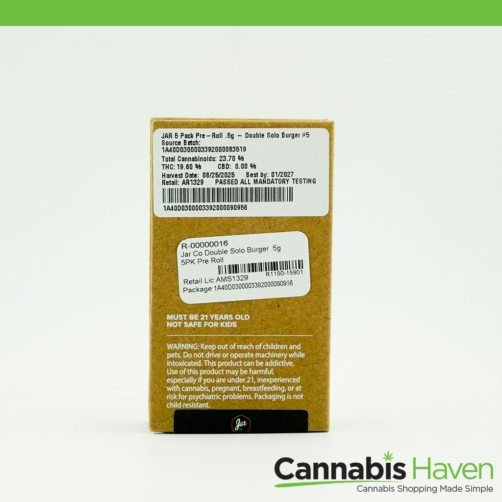 Jar Co Double Solo Burger .5g 5PK Pre Roll