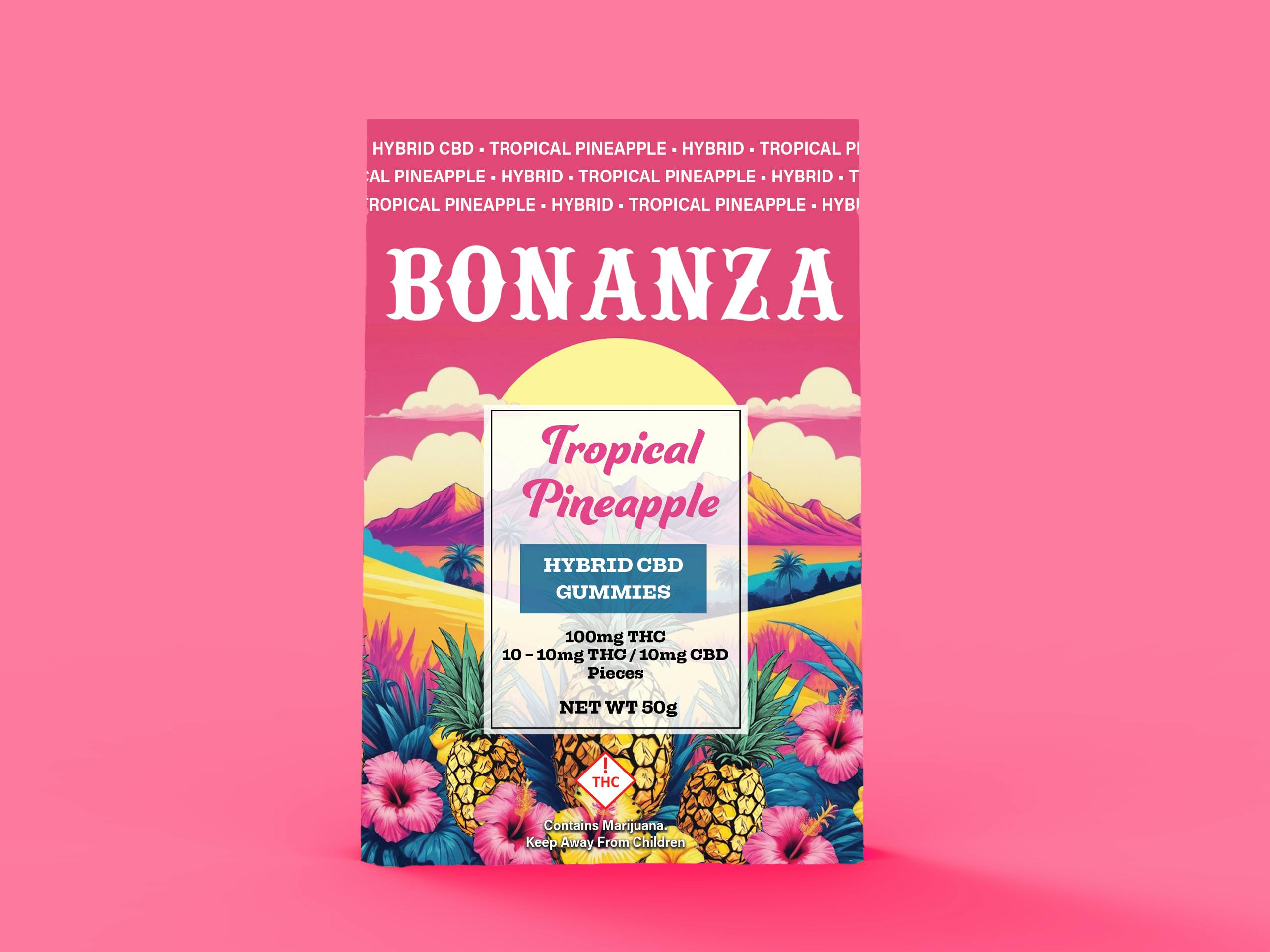 Bonanza (H) Tropical Pineapple 1:1 THC/CBD Gummies 100mgTHC/100mgCBD