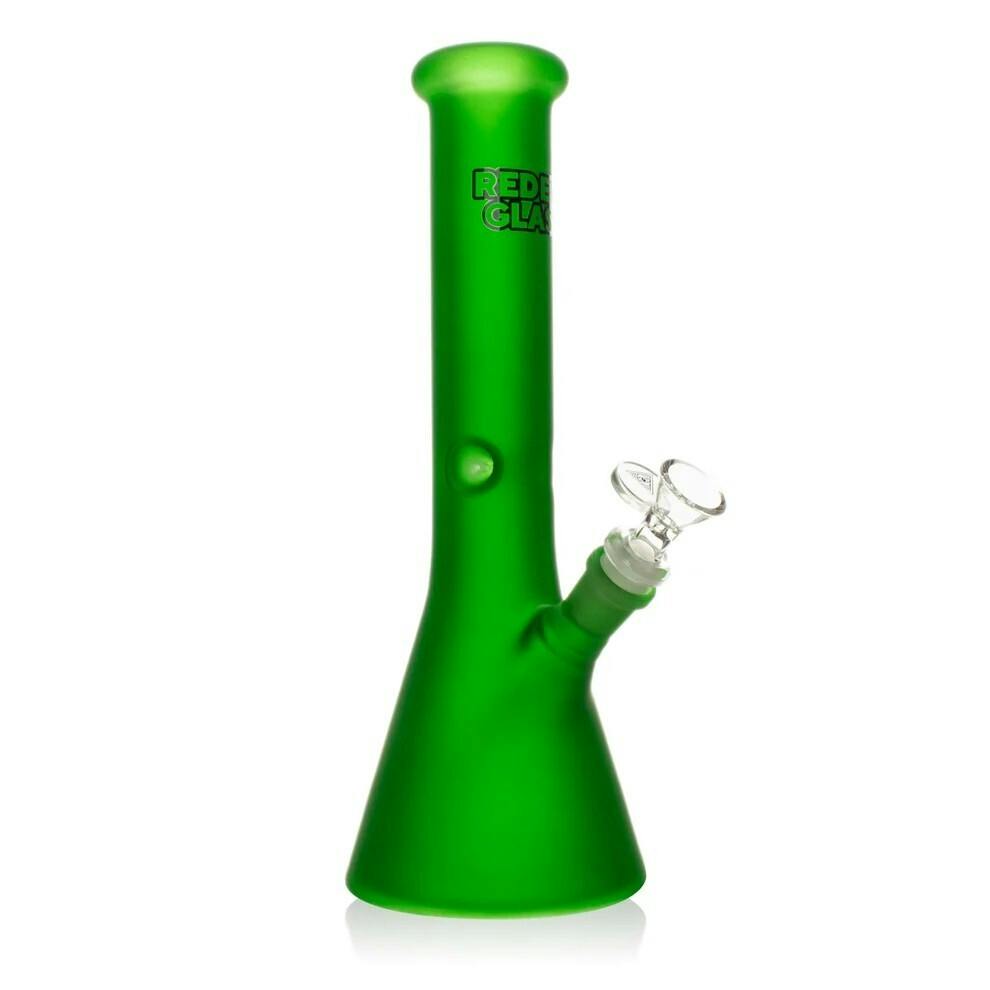 Red Eye Glass 12" Tall Frosted Green Beaker Base Water Pipe