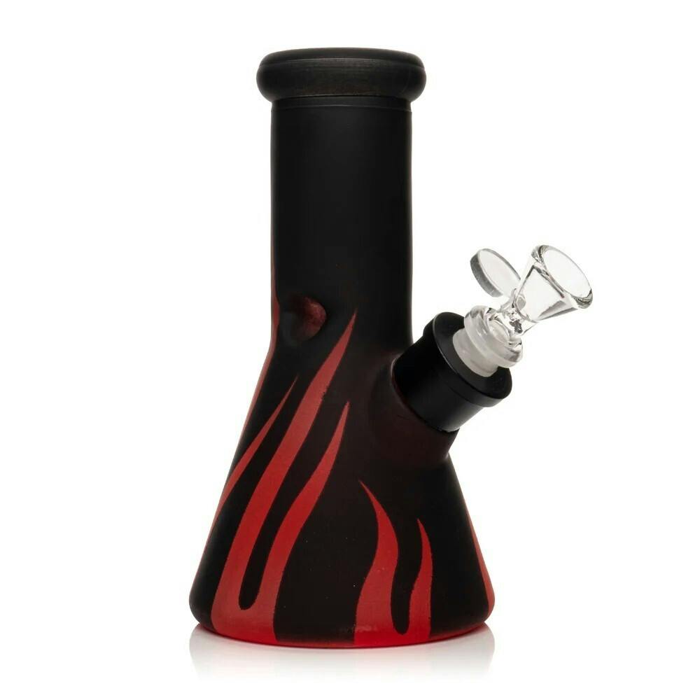 8" Tall Red Flames Beaker Base Water Pipe