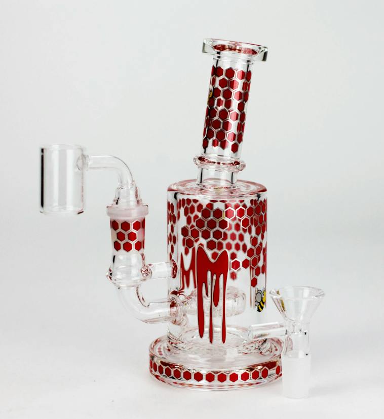 7" 2-in-1 Beehive Design Rig - Perc Banger & Bowl Included (Red)