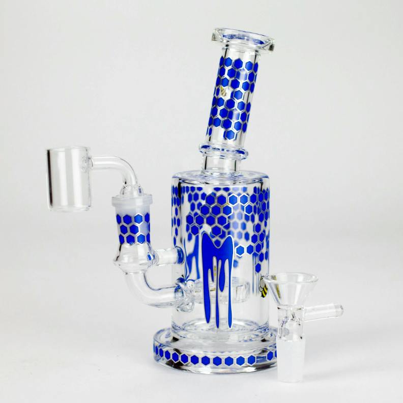 7" 2-in-1 Beehive Design Rig - Perc Banger & Bowl Included (Blue)