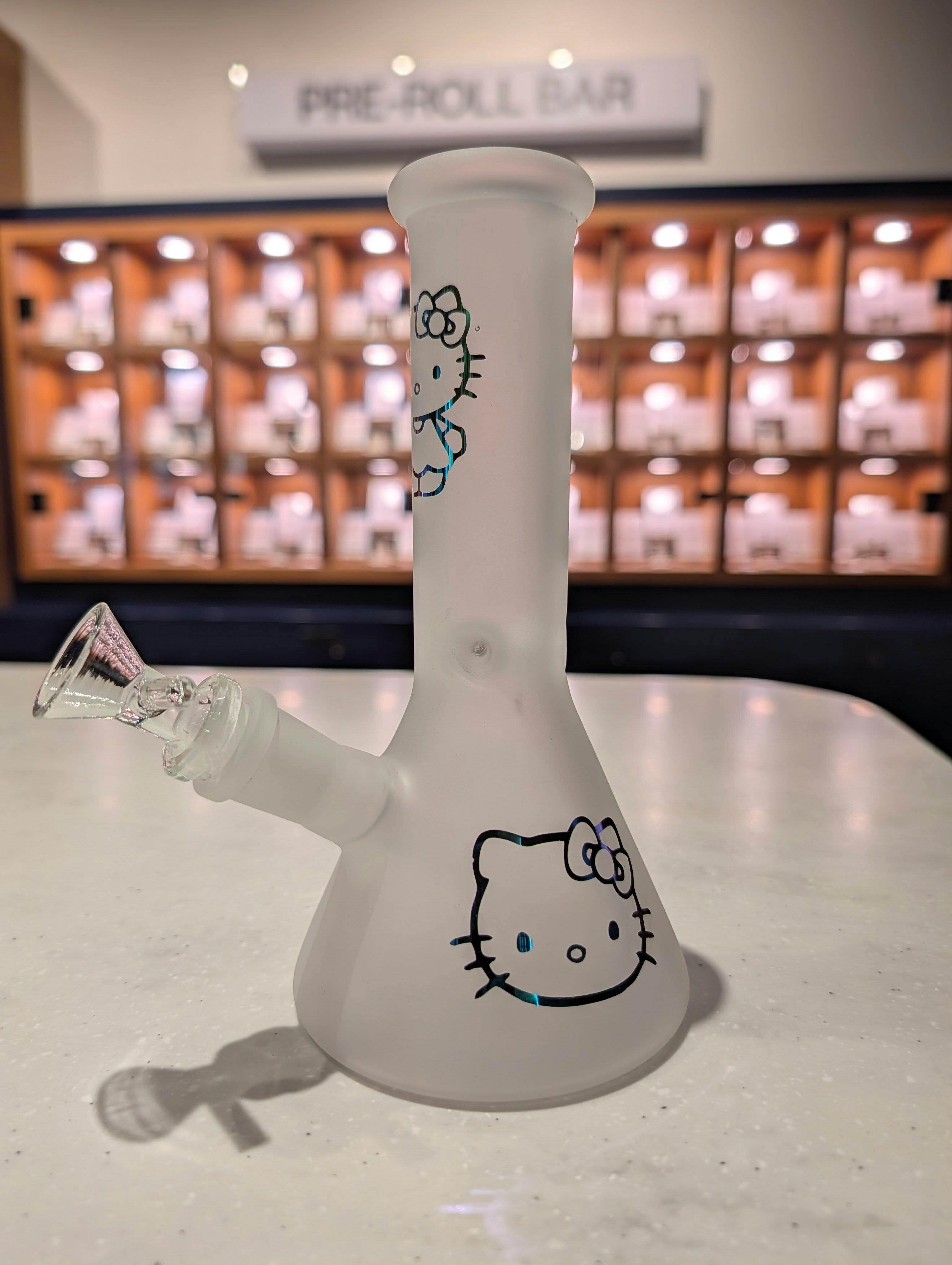 Arsenal Glass, Frosted Glow Kitty Beaker, 10" 5mm - White