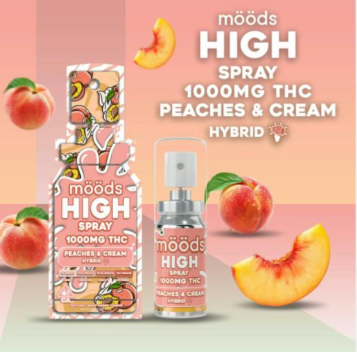 moods Edibles Sublingual Spray 1000mg HIGH Hybrid Peaches & Cream (10ct), moods