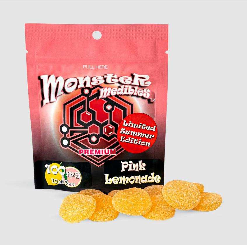 MonsterX - 100mg gummie - Lazer Pink Lemonade at Green Buddha - Recreational Cannabis Dispensary in Ferndale