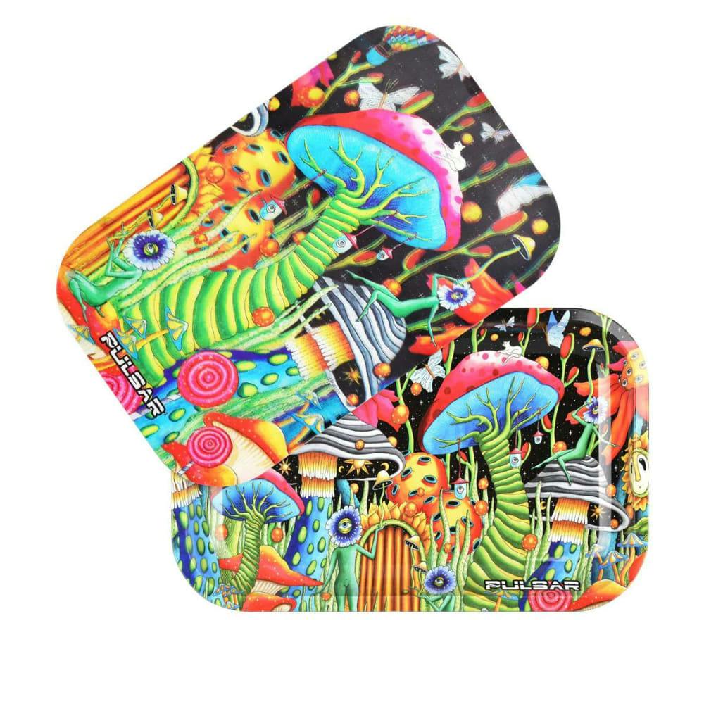Pulsar Trippy Mushroom Rolling Tray w/ Cover - Medium