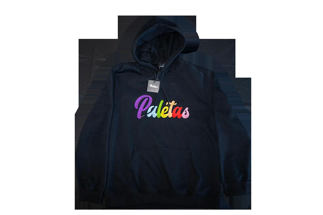 Paletas Black/Rainbow Lettering Pullover Hoodie (Small)