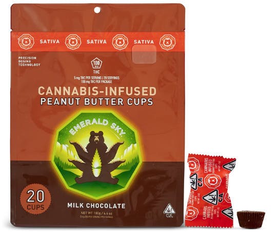 Emerald Sky Milk: Emerald Sky Milk Chocolate Sativa Peanut Butter Cups 100mg