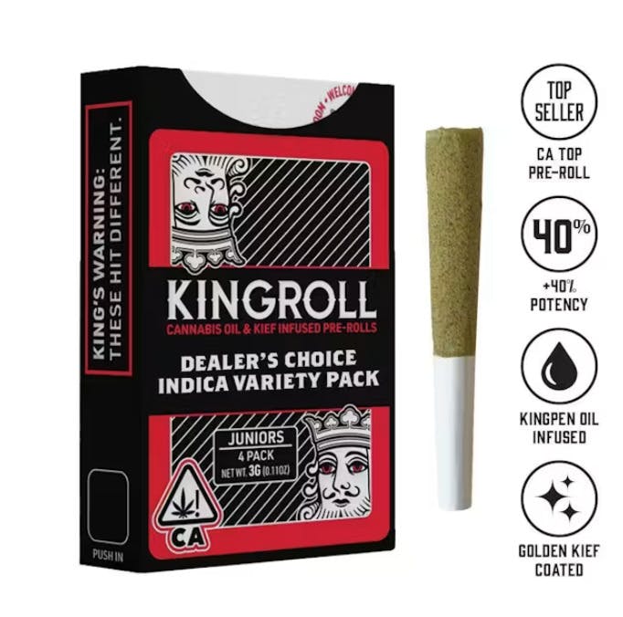 Kingroll Jr: Kingroll Jr. Dealers Choice Mix #5 Indica Variety Pack Infused Preroll 4pk 3g