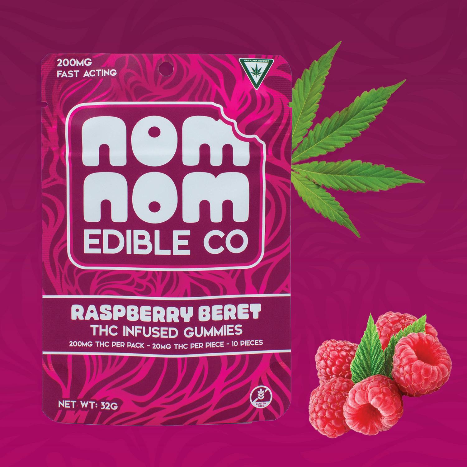 Nom Nom | Raspberry Beret | 200MG Gummies