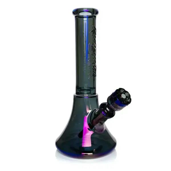 Red Eye Tek | Thick Terminator Revolution Beaker Bong | Revolver Bowl | 14" | Metallic Blue