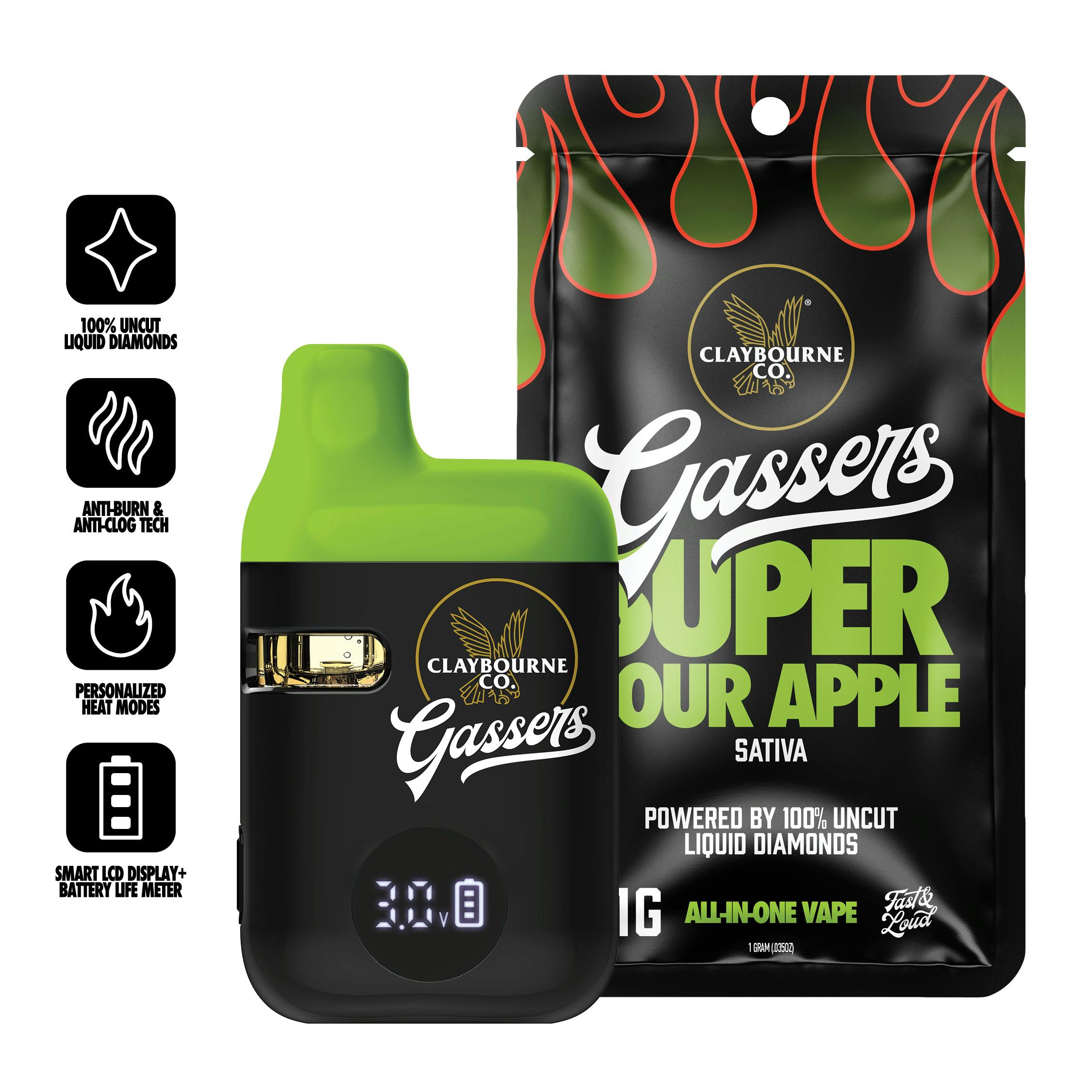 Claybourne Co Gassers Vape AIO 1g - Super Sour Apple