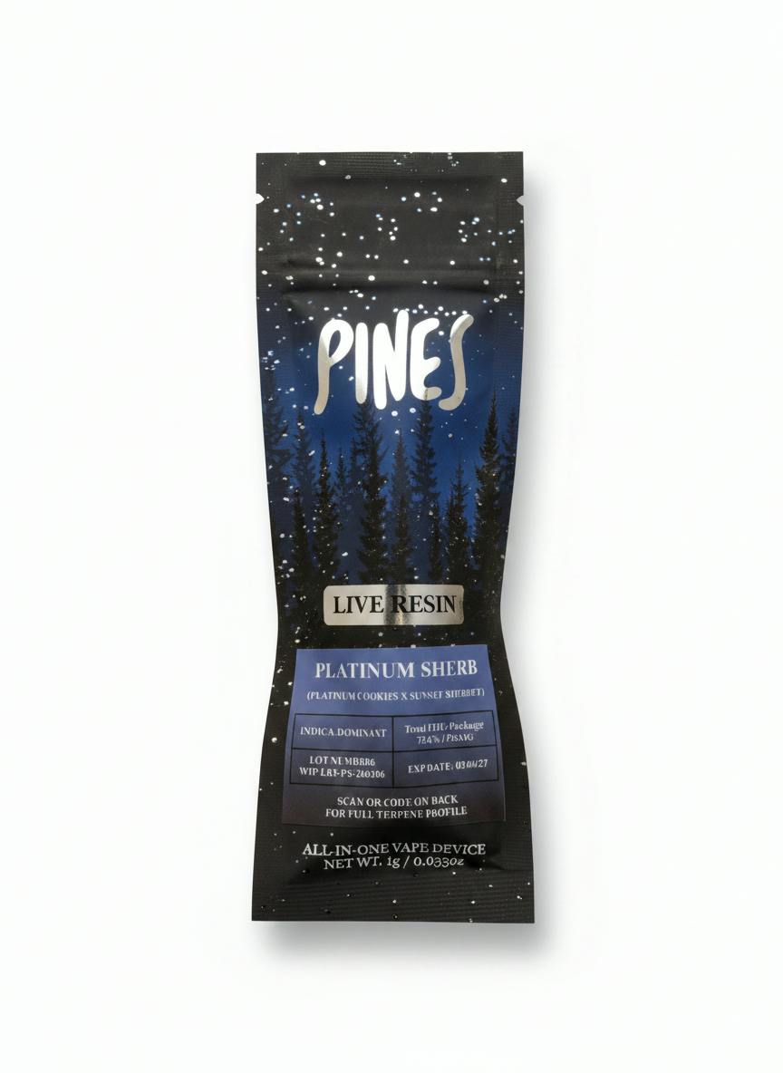 Pines - Live Resin AIO - Platinum Sherb 1g