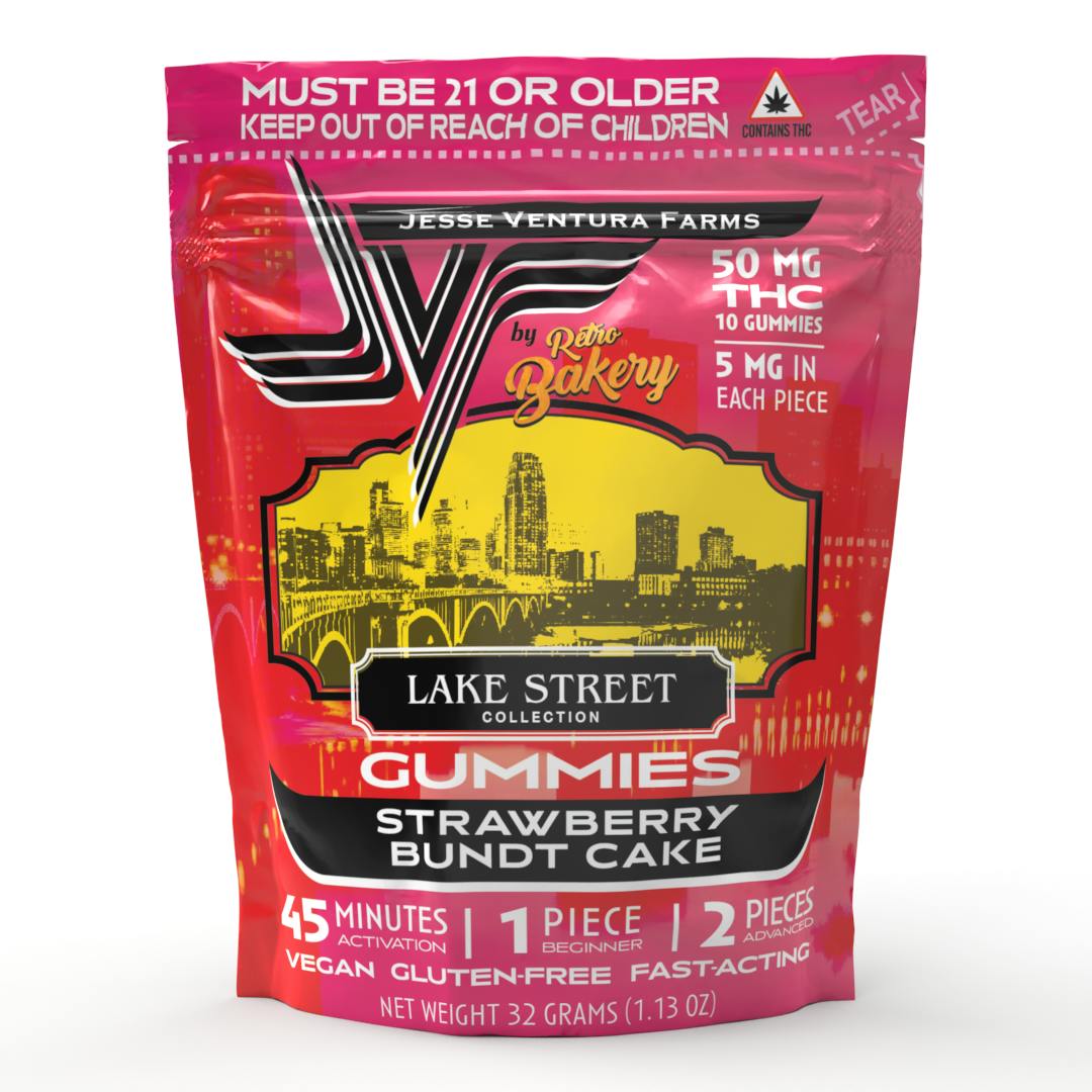 Jesse Ventura Farms-Jesse Ventura Farms Lake Street Strawberry Bundt Cake Gummies 50mg THC