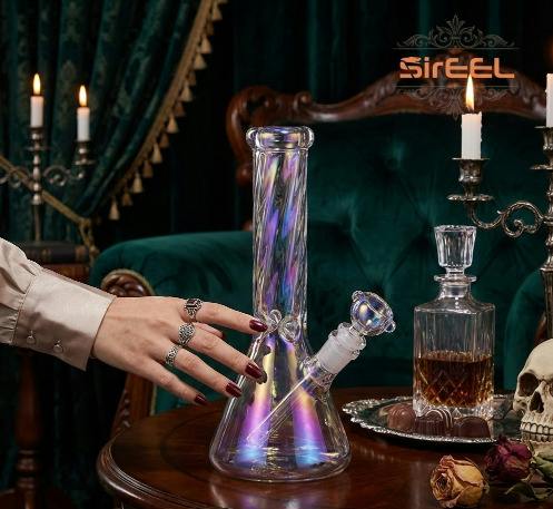 SirEEL | 8" Twisted Neck Beaker Bong with Flower Bowl | Clear