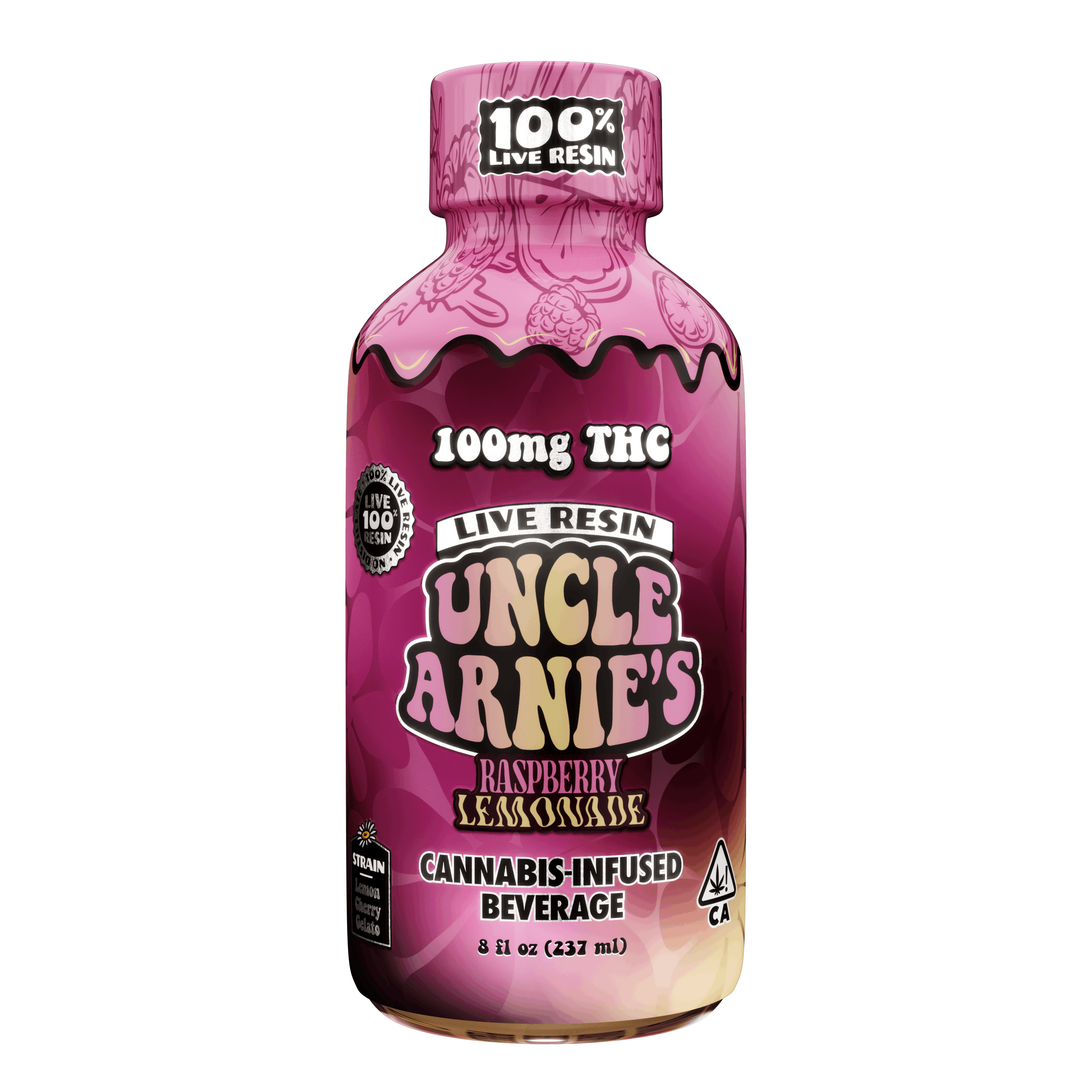 UNCLE ARNIES - LIVE RESIN BEVERAGE - RASPBERRY LEMONADE - 100MG