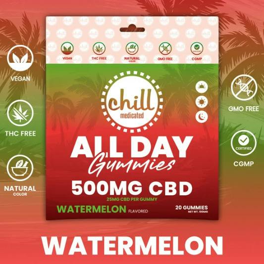 CBD | Watermelon All-Day Gummies | 500mg CBD | Chill Medicated