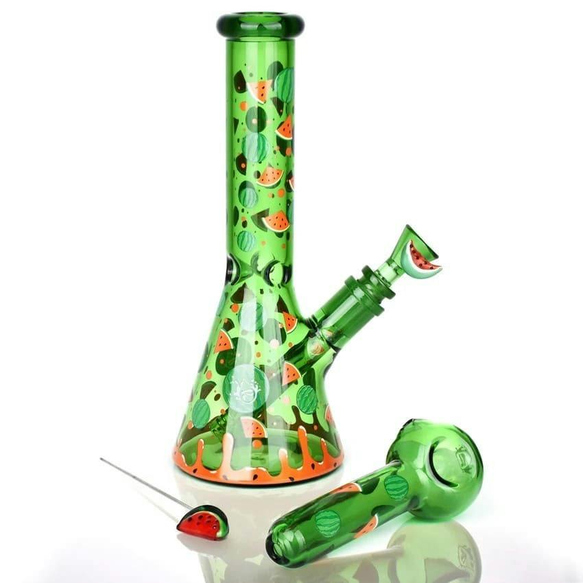 Pulsar Fruit Series 10" Beaker, Pipe and Poker Glow Combo - Watermelon Zkittles